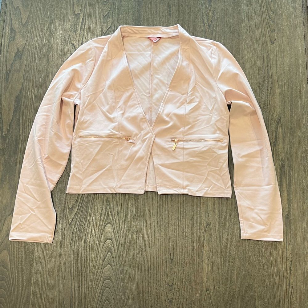 NWOT Guess Womens Light Pink Open Front Blazer Cropped Length - Size L